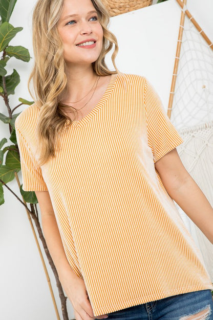 TWO TONE SLUB RIB STRIPE TOP