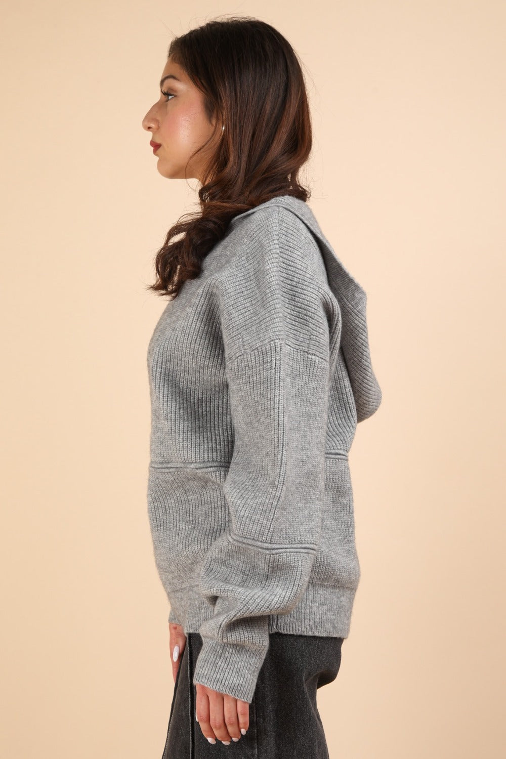 Seam Detail Drop Shoulder Hooded Sweater