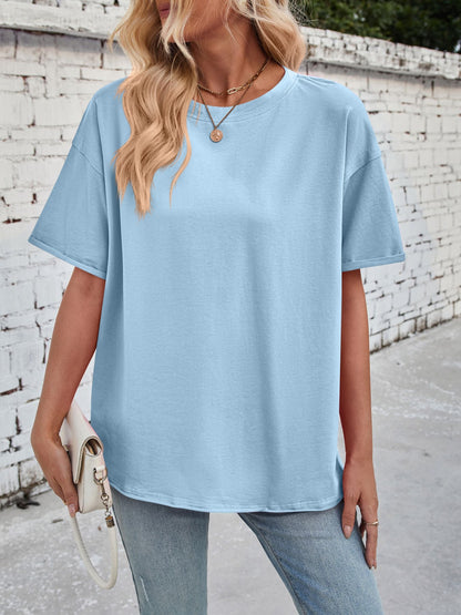Exposed Seam Round Neck Half Sleeve T-Shirt