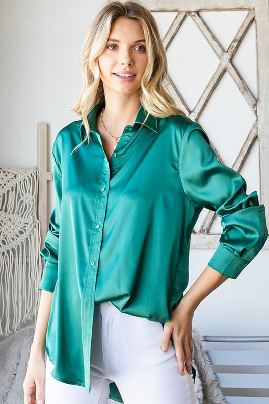 Satin Long Sleeve Button Down Shirt