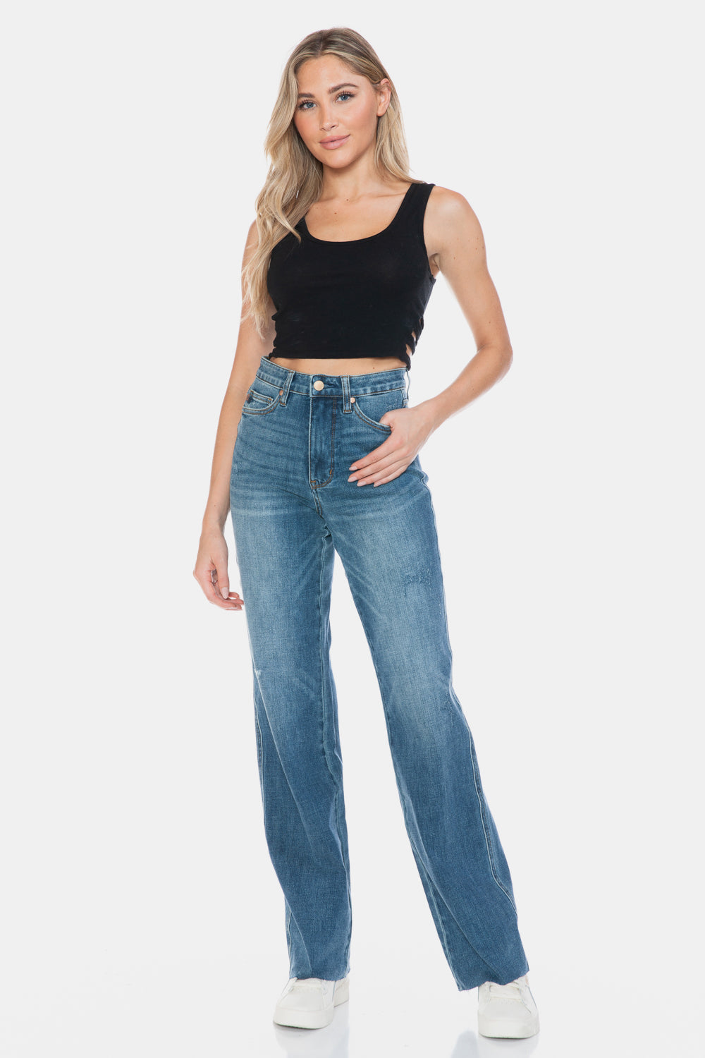 Judy Blue Tummy Control Cut Raw Hem Straight Jeans