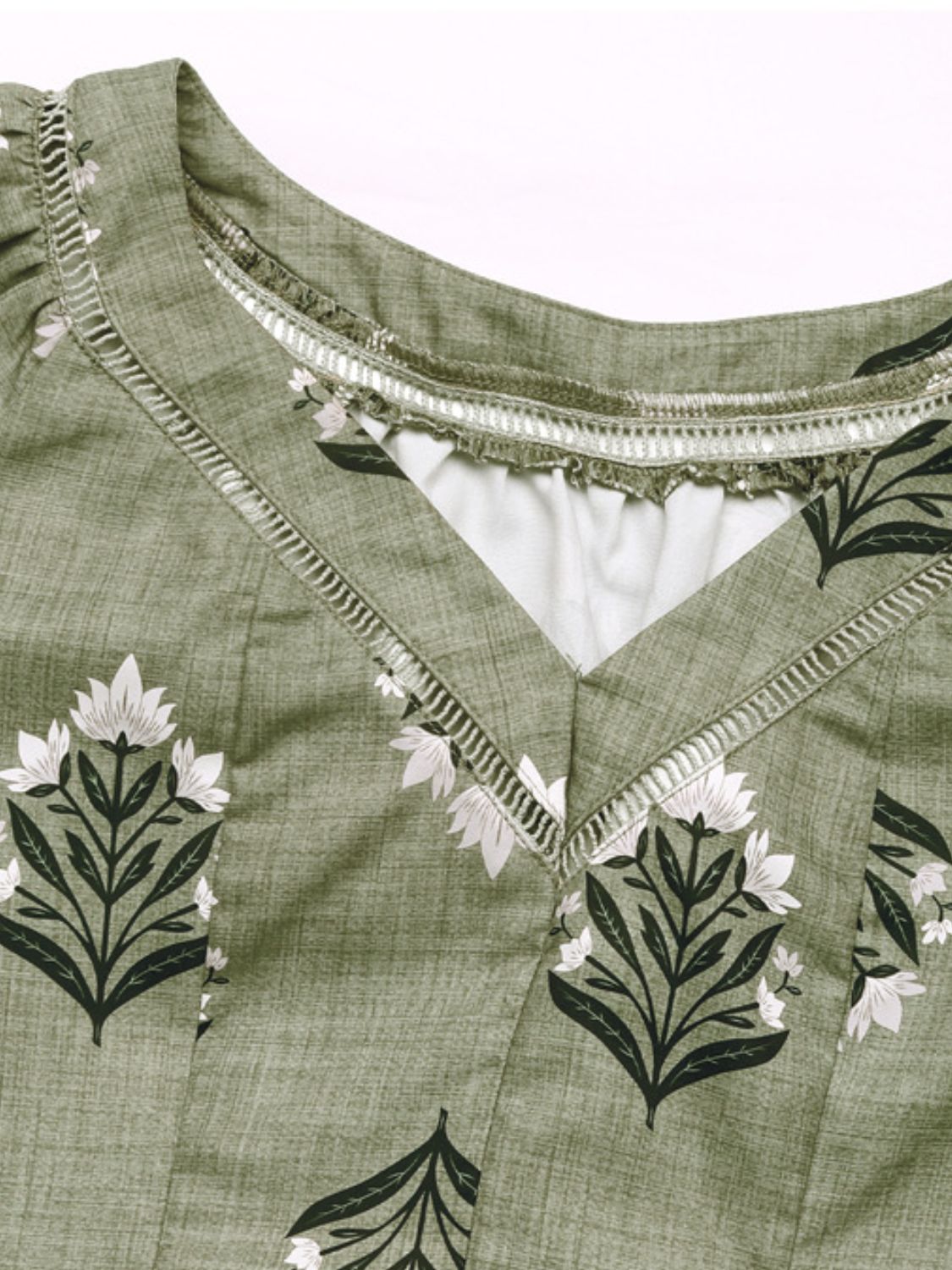 Printed V-Neck Short Sleeve Blouse