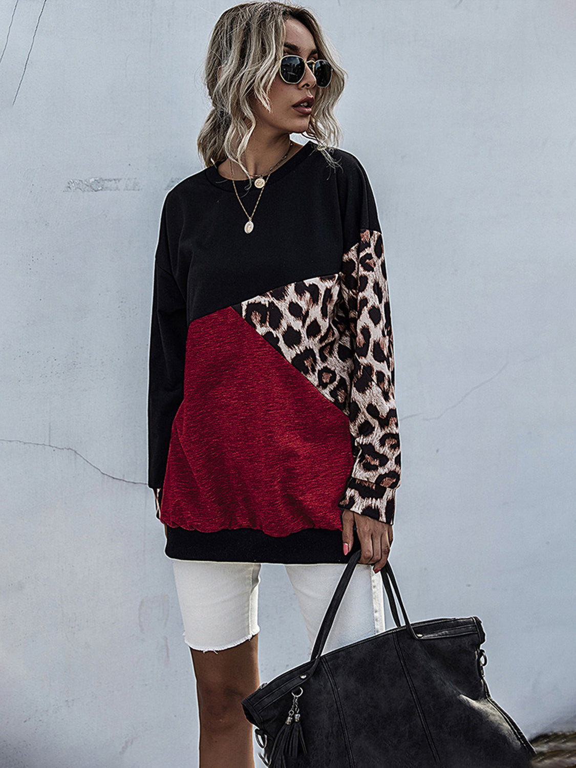 Leopard Contrast Long Sleeve Sweatshirt