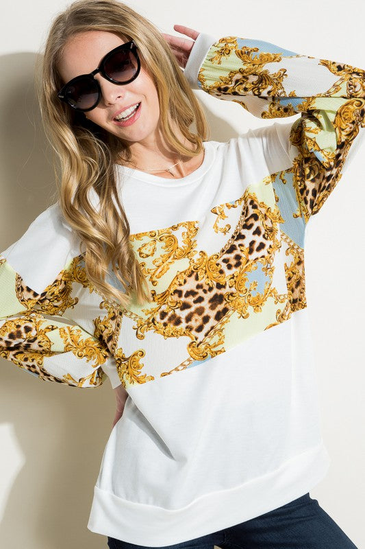 PLUS CHAIN PRINT MIX SWEATSHIRT TOP