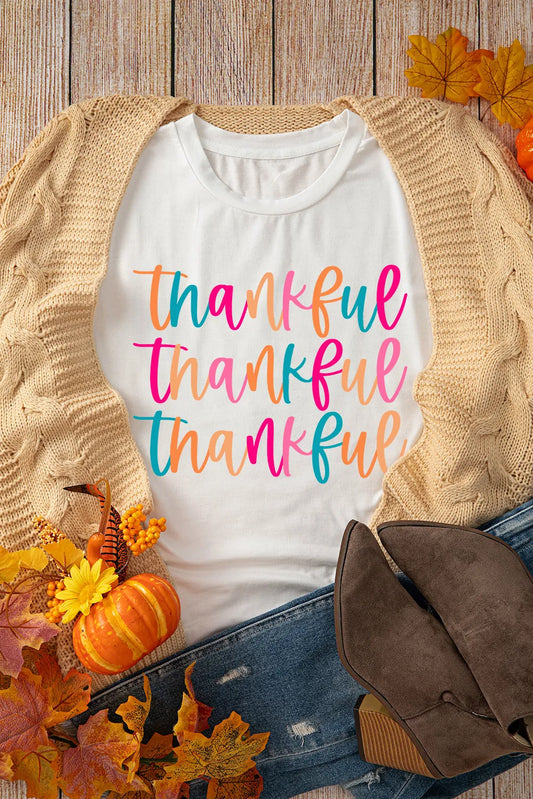 THANKFUL Round Neck Short Sleeve T-Shirt