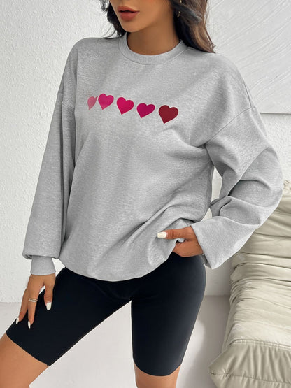 Heart Dropped Shoulder Long Sleeve Sweatshirt