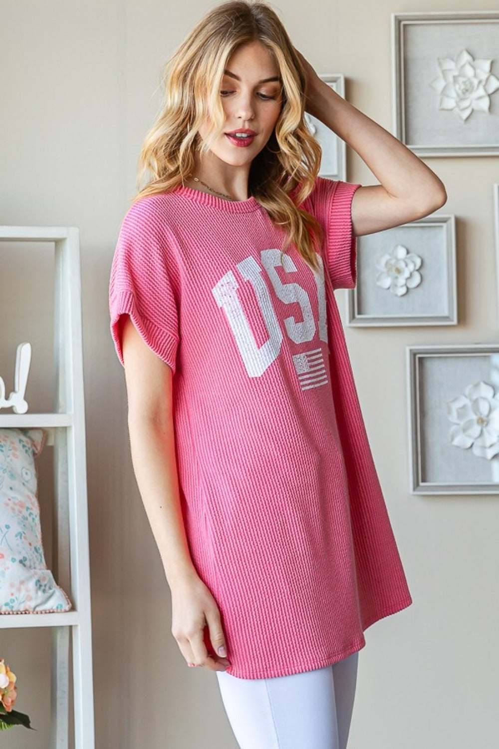 USA Graphic Short Sleeve Ribbed Top