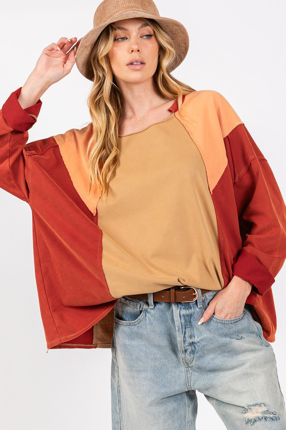 Mineral Wash Color Block Top