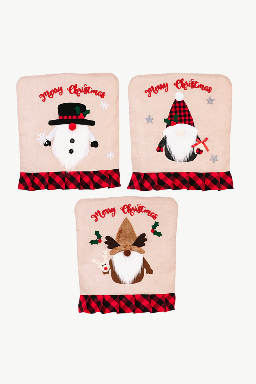 3-Pack Plaid Christmas Gnome Chair Covers