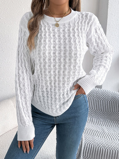 Asymmetric Hem Round Neck Long Sleeve Sweater