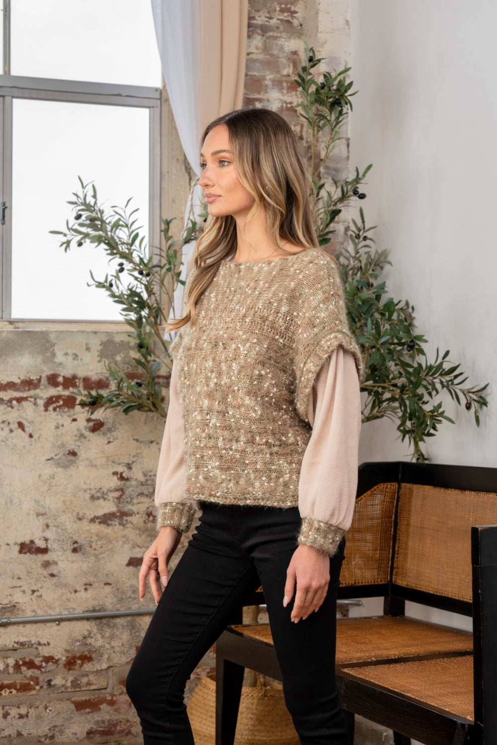 Fuzzy Long Sleeve Knit Top