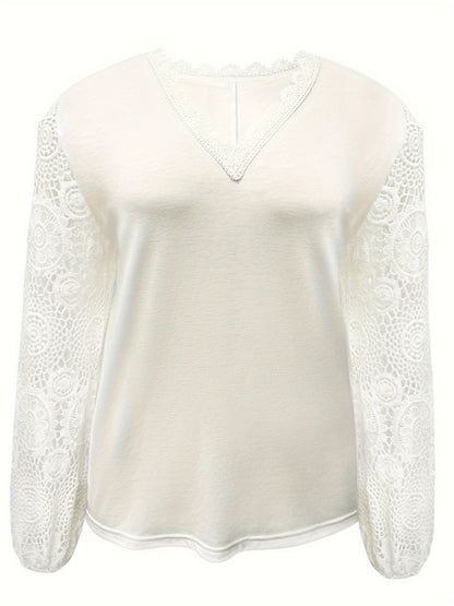 Lace Detail V-Neck Long Sleeve T-Shirt