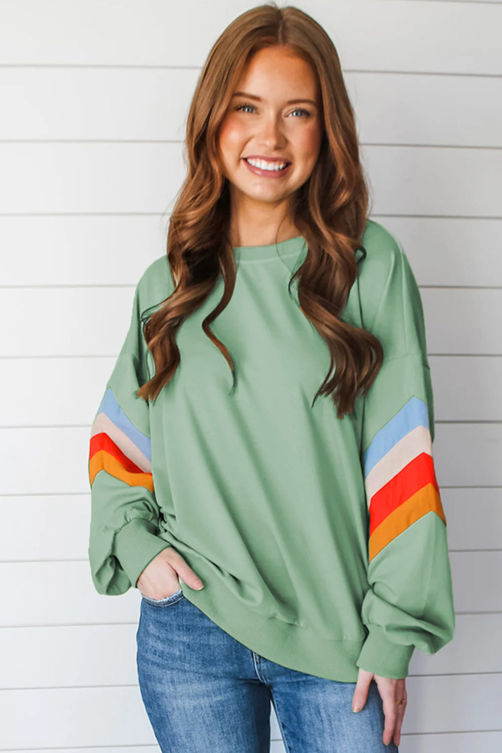 Contrast Round Neck Long Sleeve Sweatshirt