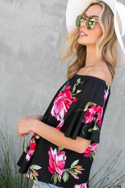 PLUS FLORAL OFF SHOULDER TOP