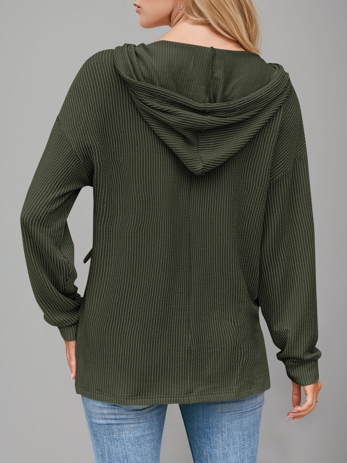 Drawstring Dropped Shoulder Long Sleeve Hoodie