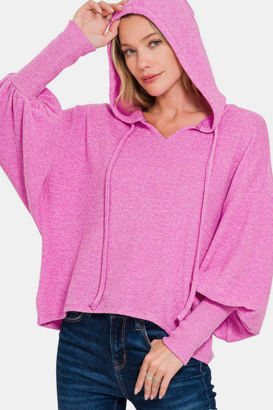 Brushed Hacci Drop Shoulder Cropped Hoodie