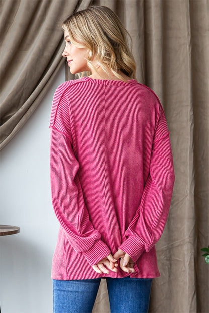 Ribbed Exposed Seam Long Sleeve T-Shirt