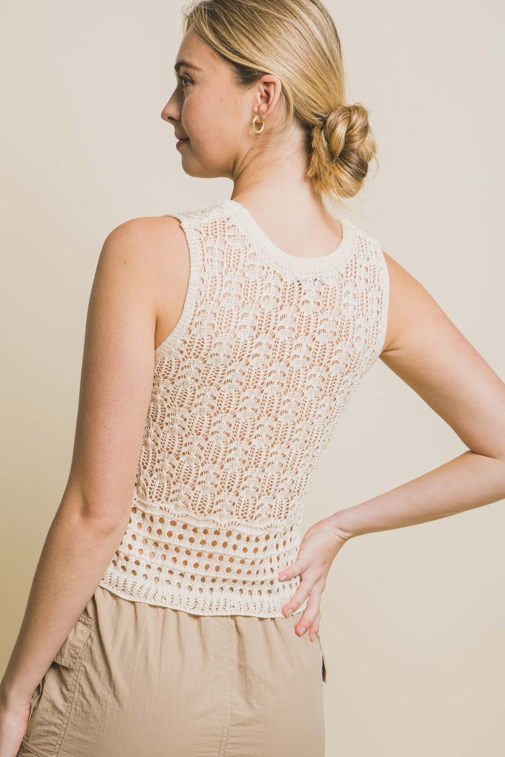 Contrast line Openwork Knit Tank