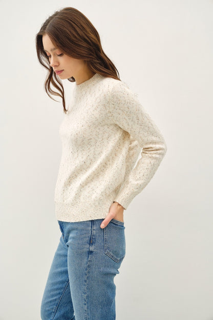 Heathered Round Neck Long Sleeve Sweater