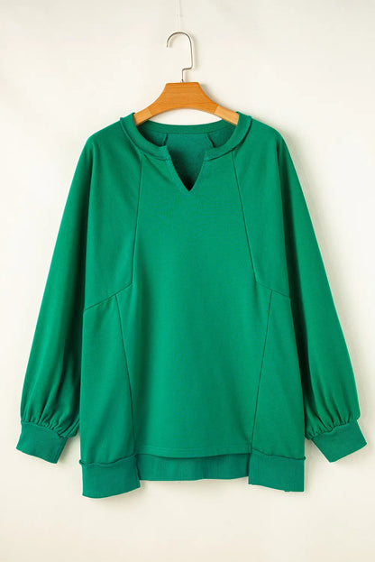 Cutout Hem Notched Long Sleeve Sweatshirt