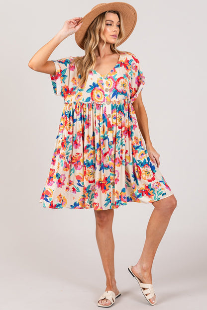 Floral Button-Down Short Sleeve Dress