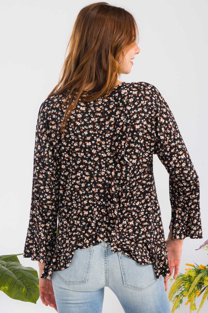 Floral Ruffle Detail Top