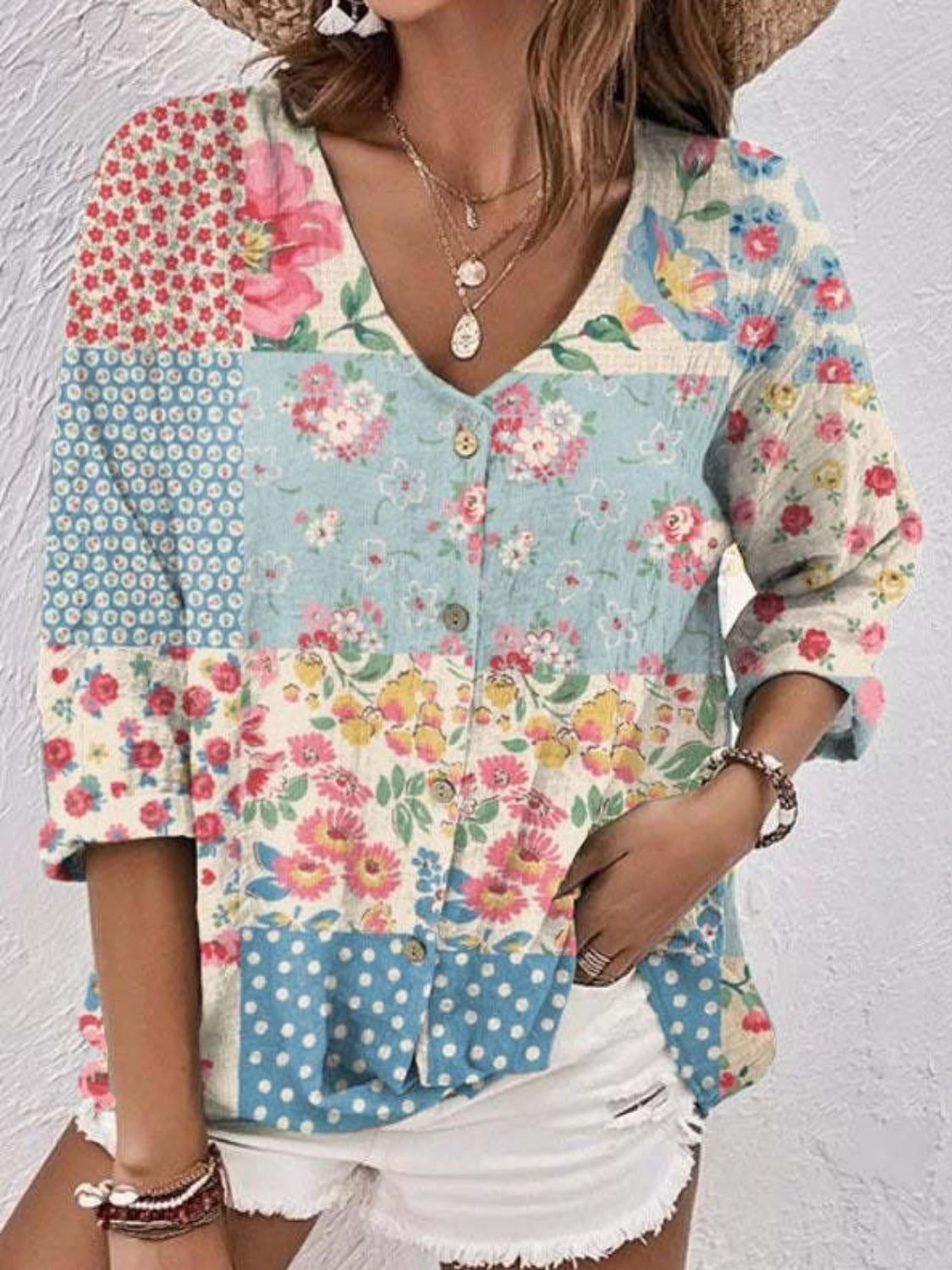 Printed V-Neck Blouse