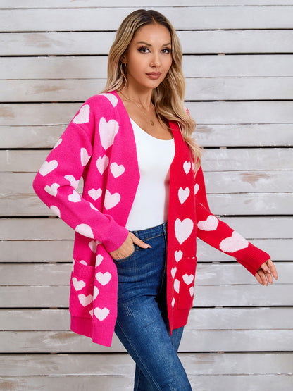 Heart Open Front Long Sleeve Cardigan