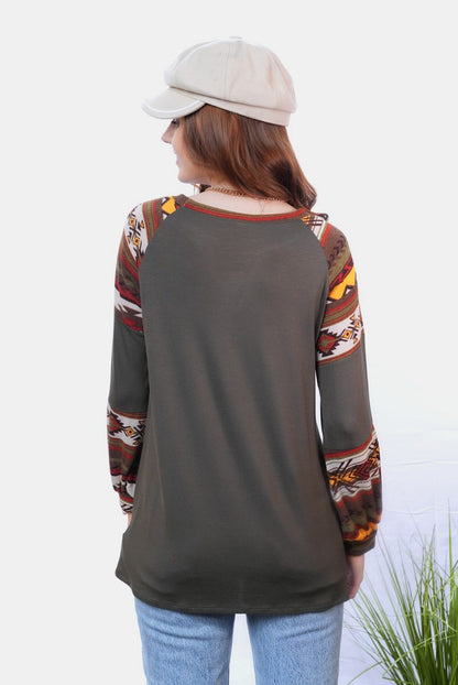 Geometric Round Neck Long Sleeve Top