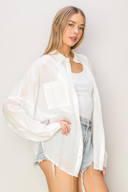 Button Up Drop Shoulder Shirt