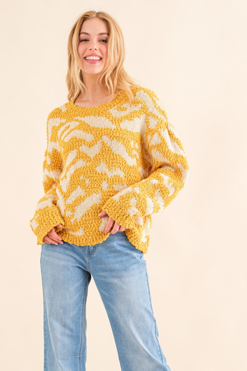 Textured Pattern Contrast Sweater