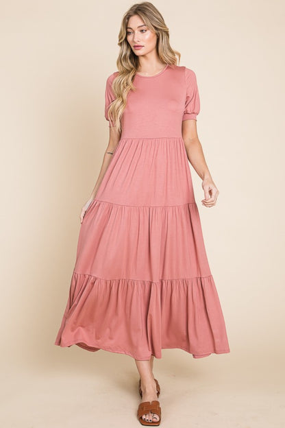 Short Sleeve Tiered Maxi Dress