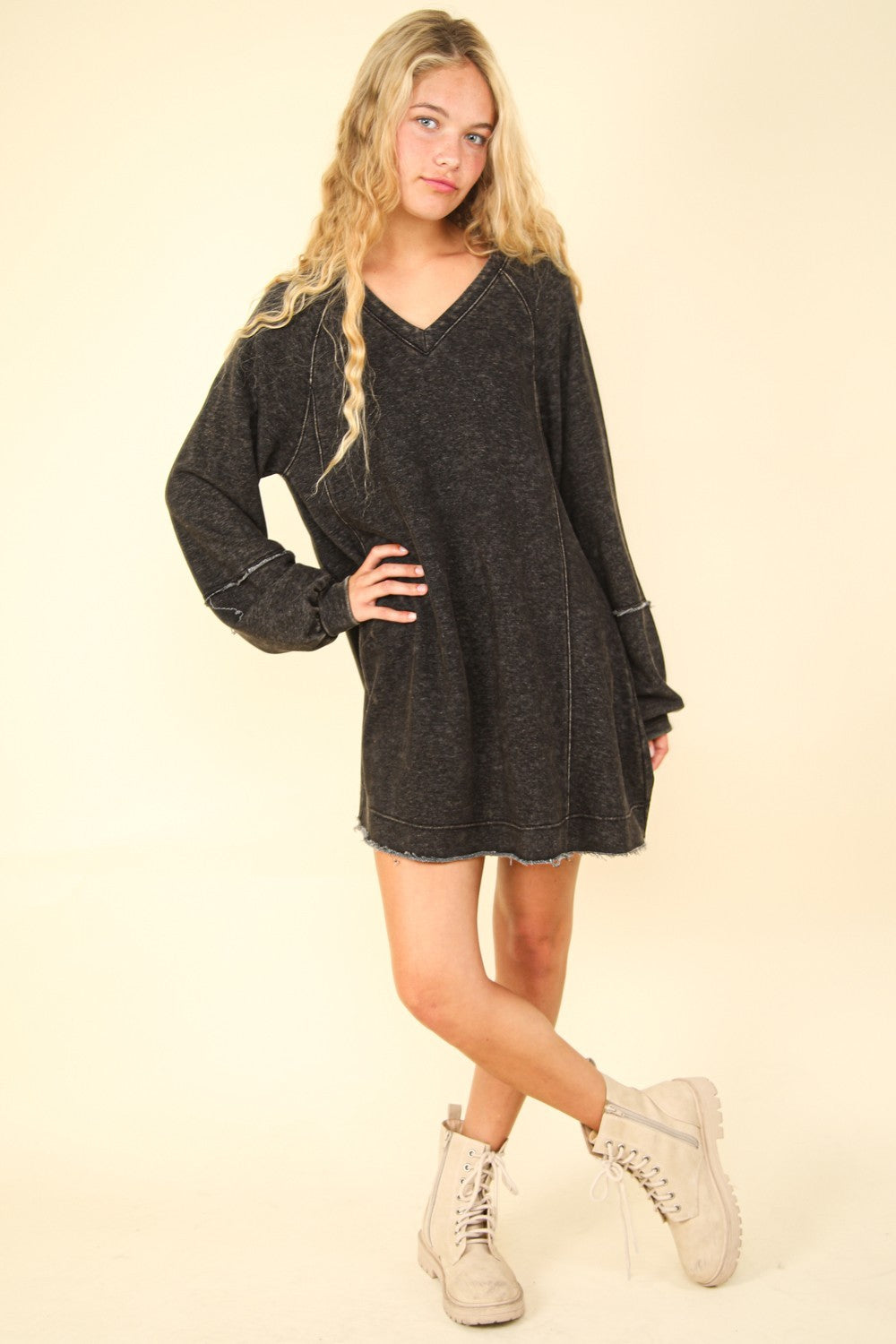 Mineral Washed Oversized A-Line Mini Dress