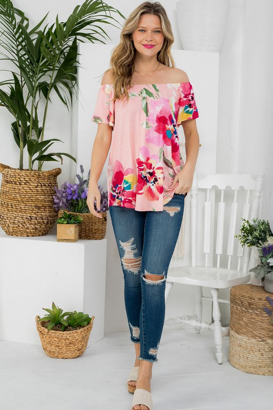 PLUS FLORAL OFF SHOULDER TOP