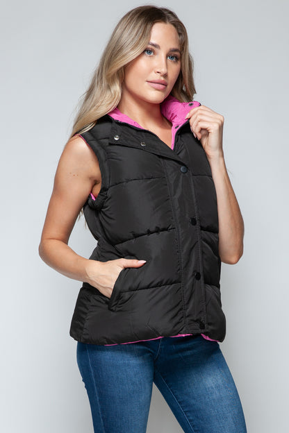 Snap and Zip Closure Hooded Vest