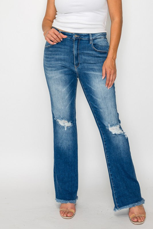 bytos Hem Distressed High Rise Bootcut Jeans