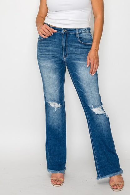 bytos Hem Distressed High Rise Bootcut Jeans