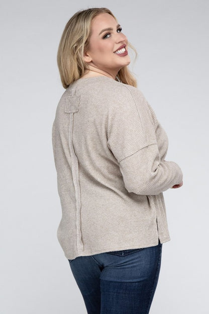 Plus Ribbed Brushed Melange Hacci Sweater