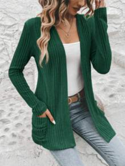 Pocketed Open Front Long Sleeve Cardigan