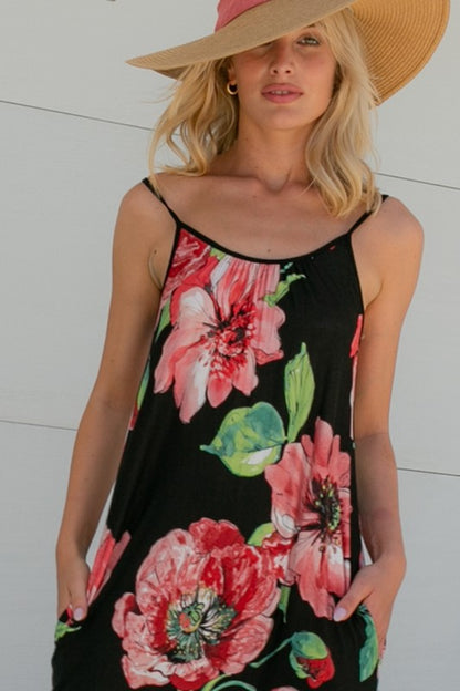 PLUS FLORAL HALTER POCKET DRESS