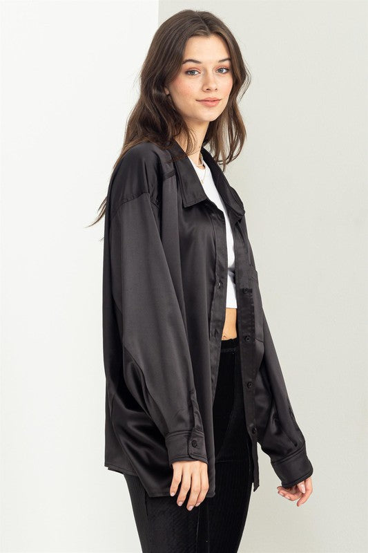 COMPLETELY CHARMED OVERSIZED SATIN SHIRT