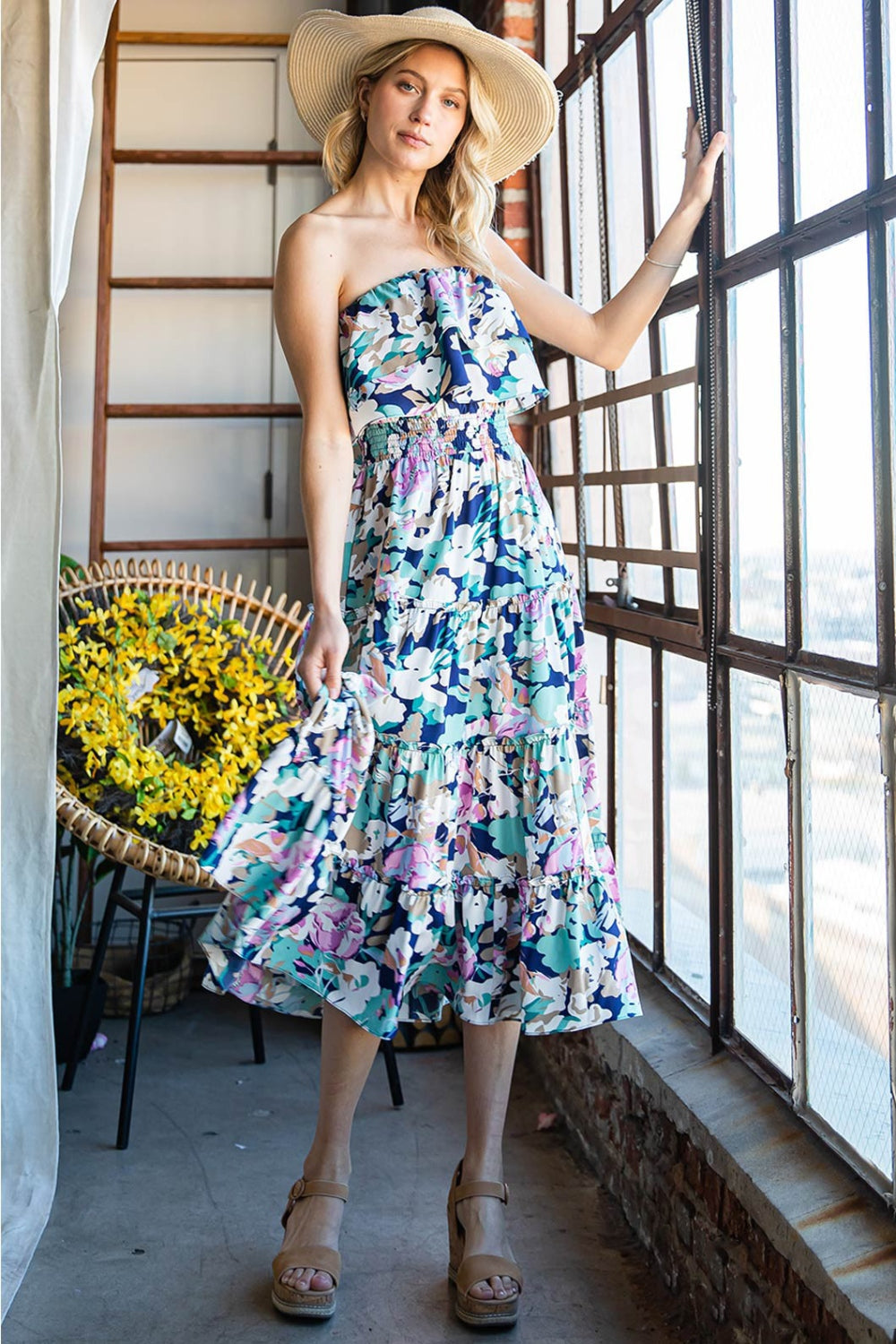 Ruffled Floral Midi Dress