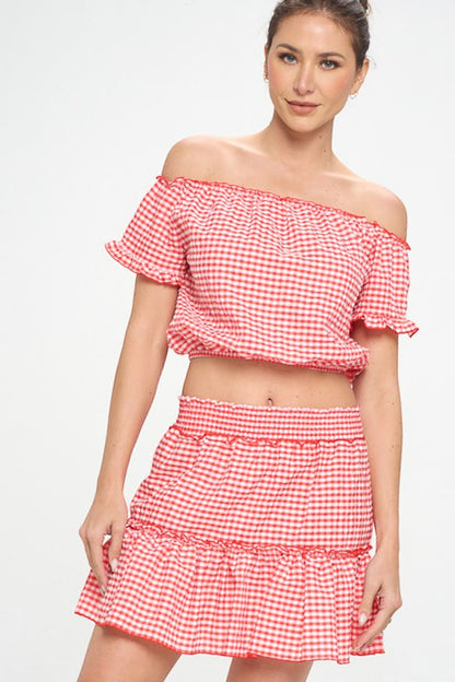 GINGHAM SEERSUCKER TOP SKIRT SET