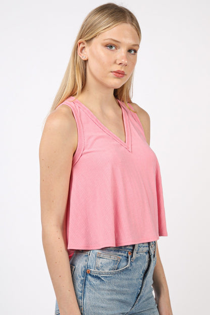 V-Neck Knit Swing Cropped Tank