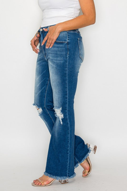 bytos Hem Distressed High Rise Bootcut Jeans