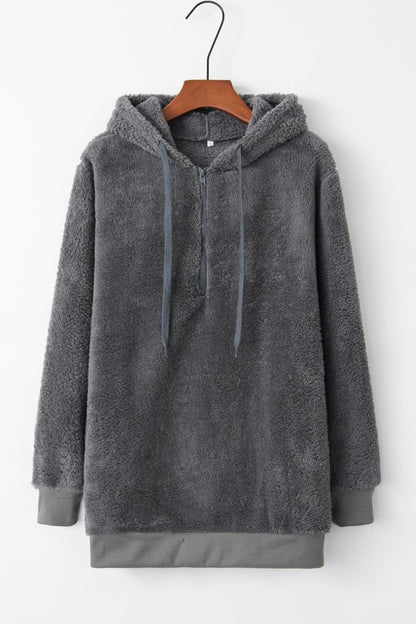 Quarter-Zip Drawstring Teddy Hoodie