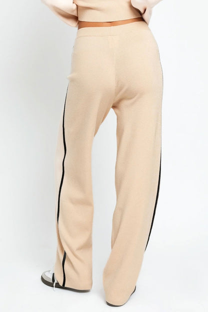 Contrast Trim High Waist Wide Leg Sweater Pants