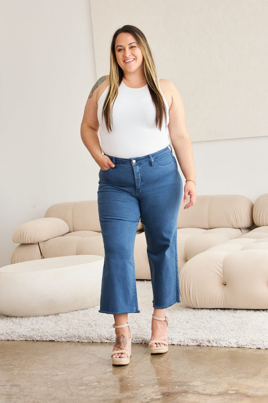 RFM Crop Chloe Tummy Control High Waist Raw Hem Jeans