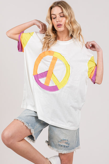 Color Block Peace Applique T-Shirt