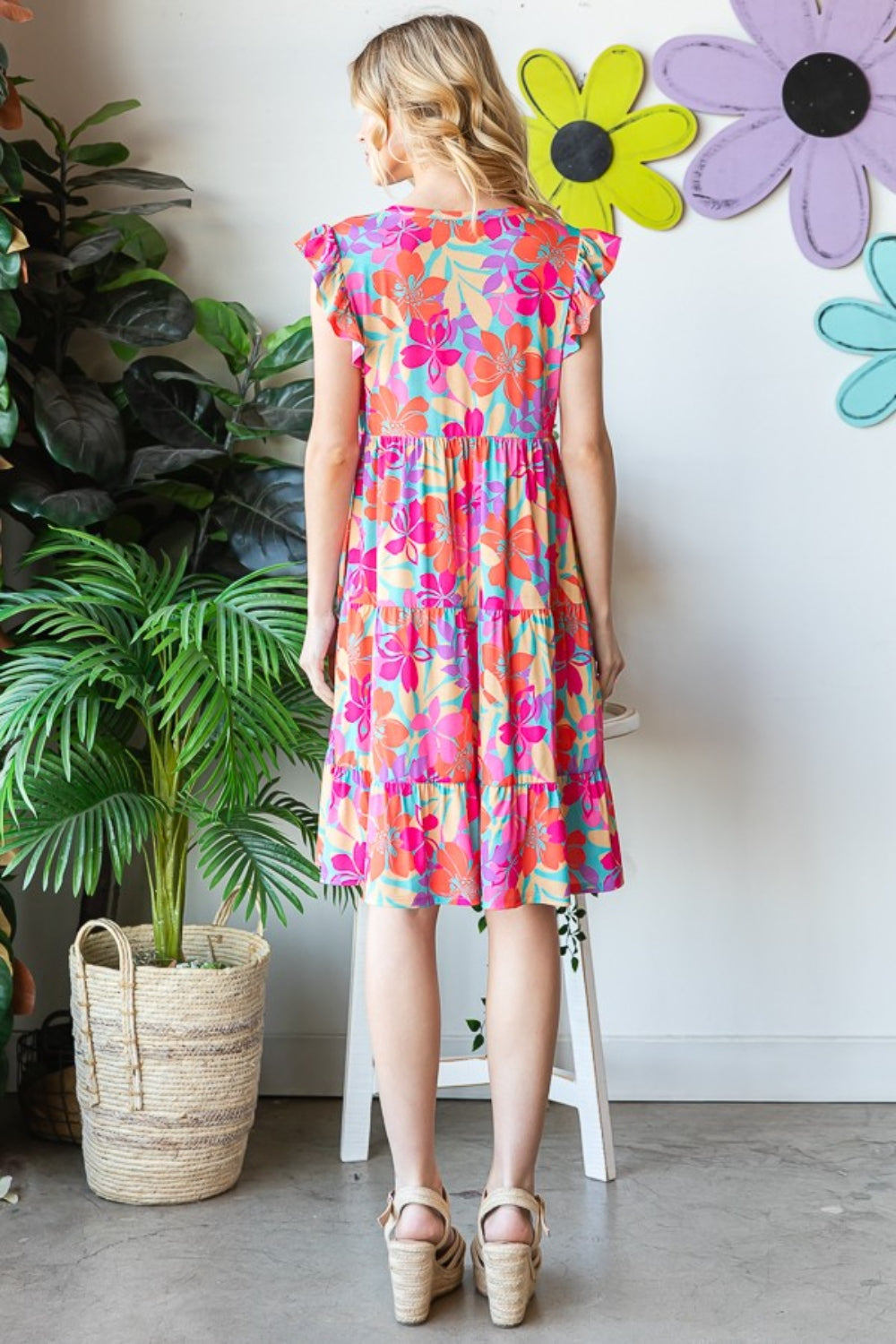 Floral Cap Sleeve Tiered Dress